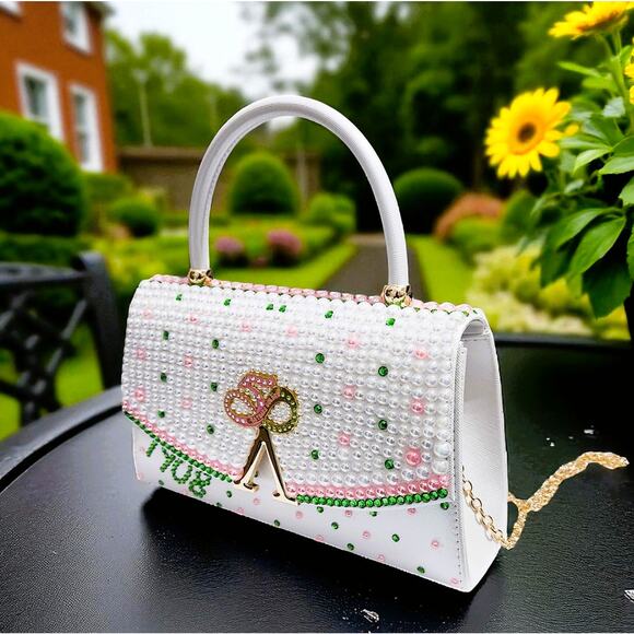 AKA Alpha Kappa Alpha Purse Custom Made "50 Years Golden" Pearls & Rhinestone - Picture 4 of 9